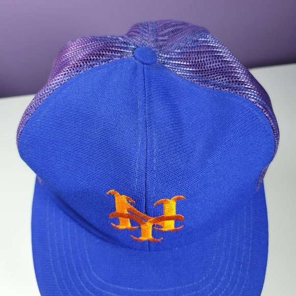 Vintage New York Mets Baseball Cap Snap Back Hat Blue Faded Mesh - Picture 3 of 7